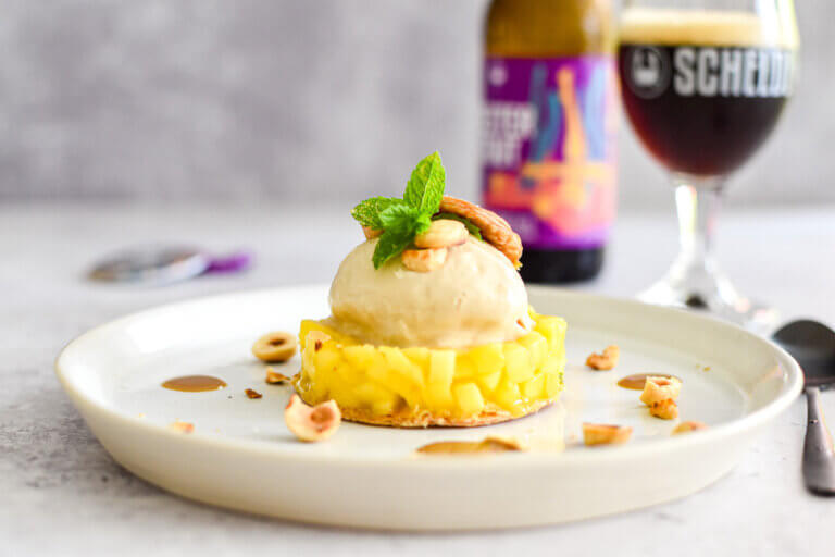 mango taartje met ijs van Oesterstout